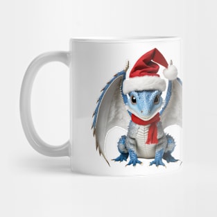 Adorable Blue Baby Dragon Wearing a Red Festive Christmas Hat Mug